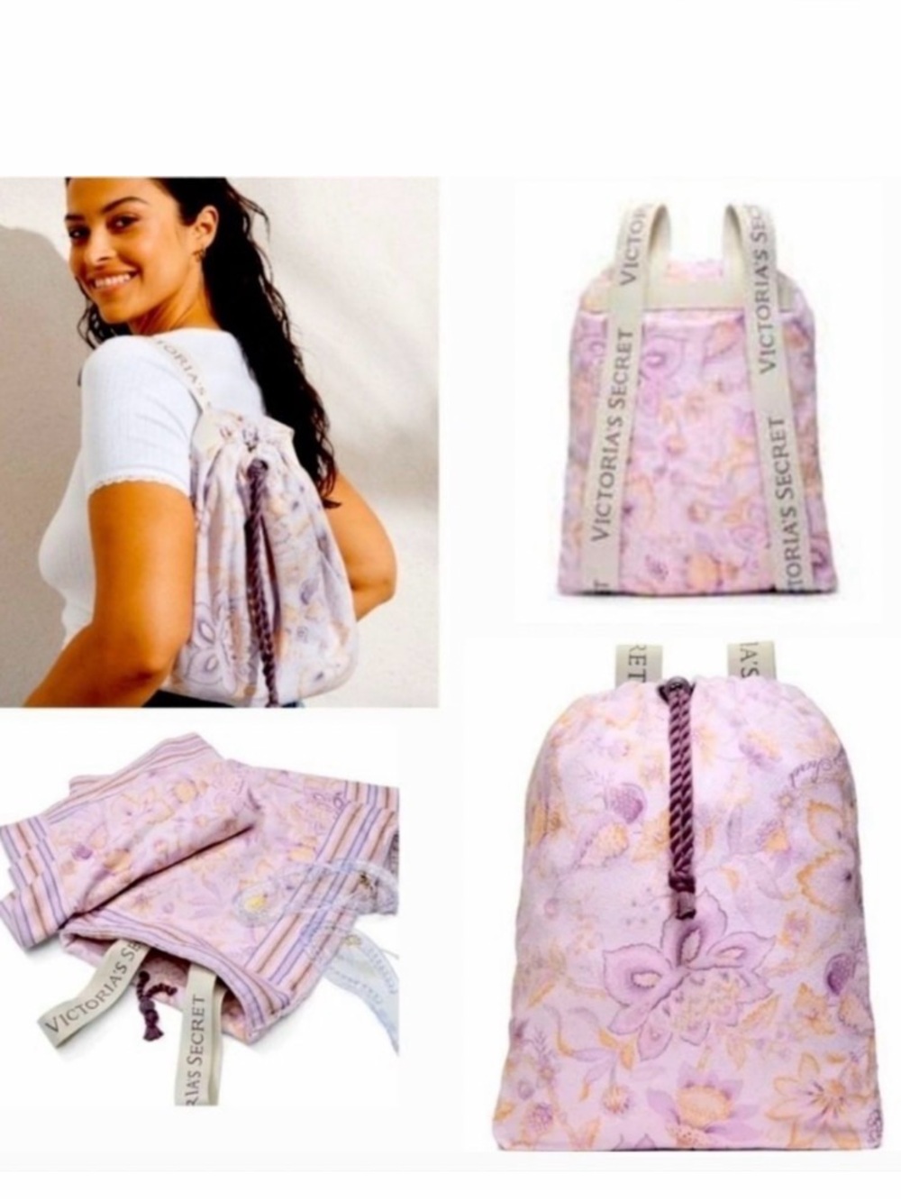 Victoria's Secret Pink Lavender Floral Drawstring Backpack